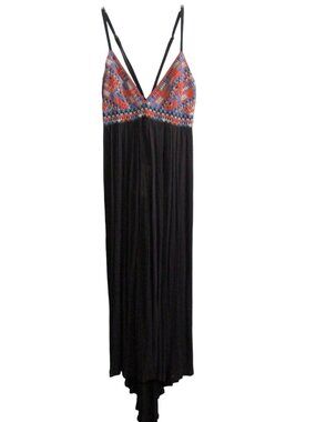 Solitaire Swim Black Embroidered Top Midi Dress Coverup Sz M Sheer Boho New Tag